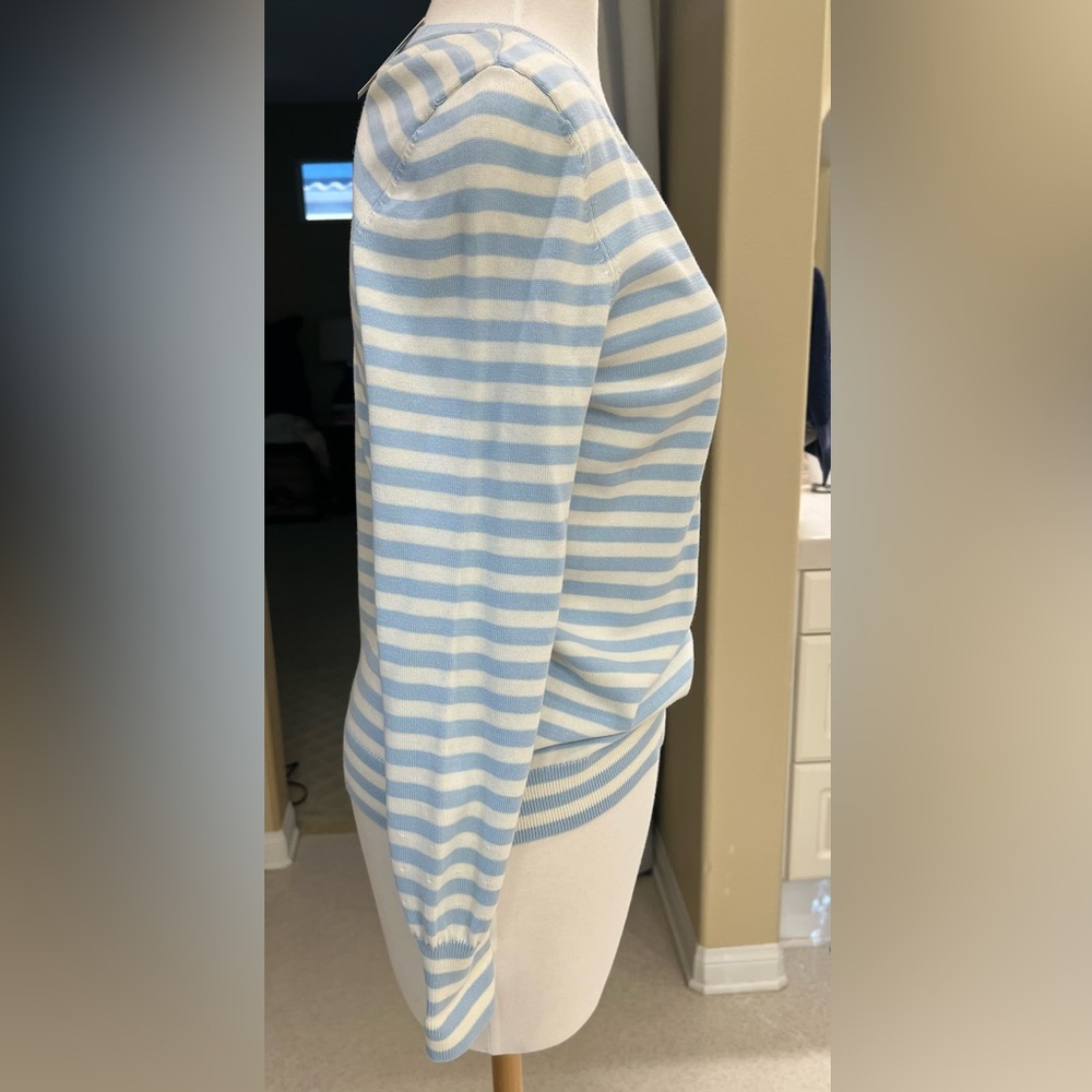 Talbots Light Blue and White V-Neck Sweater - Picture 2 of 7